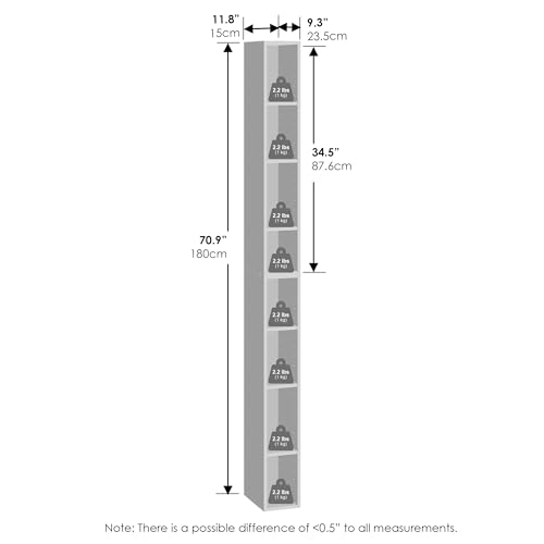 Furinno Fulda 8-Tier Closet Organizers and Storage, Open Shelf, Storage Organizer, 6-Inch Width, for Closet, Bedroom, White - color: White, size: 8-tier; 6"w