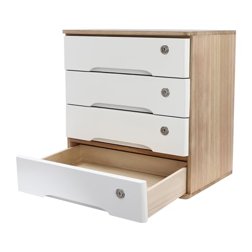 4-Tier Desk Organizer with Lockable Drawers, 8 Keys, Wooden Desktop Storage Box, Categorized Storage Desktop File Cabinet(Wood Color) - color: Wood Color-4 Tiers