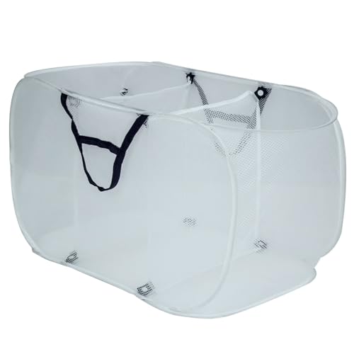 Pop-Up Mesh Triple Sort Laundry Basket with Three Compartments, White, 16" x 16" x 28"
