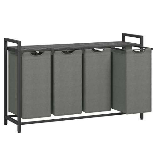 VASAGLE Laundry Hamper, Laundry Basket, Laundry Sorter with 4 Pull-Out and Removable Bags, Shelf, Metal Frame, 4 x 10.6 Gallons (40 L), 45.7 x 13 x 28.4 Inches, Slate Gray and Charcoal Gray UBLH401G01 - color: Slate Gray + Charcoal Gray, size: 4 Bags - 16