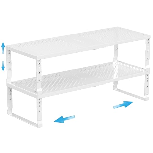 Expandable Spice Rack Kitchen Cabinet Shelf Organizer, Stackable Storage Shelves Racks, Adjustable Counter Shelving for Cabinets, Countertop, Cupboard,Pantry and More(2Packs/White/Large) - color: White, size: 2 PACKS/WHITE/LARGE