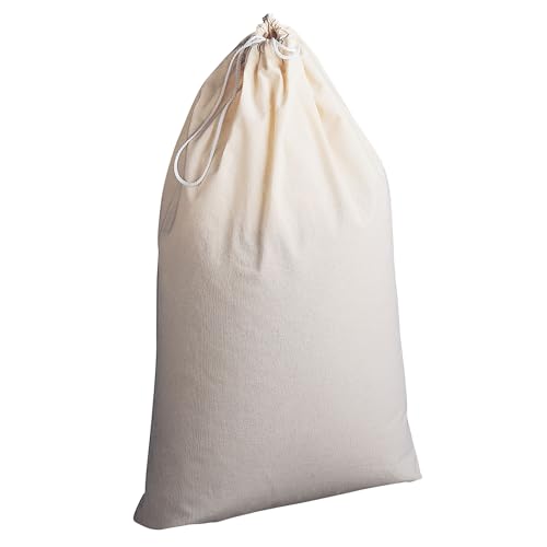 Household Essentials Cotton Laundry Bag, Large, 100% Cotton, Drawstring Top with Cord Lock, Machine Washable, 3 to 4 Load Capacity, Versatile and Compact, Breathable, Foldable, Natural - style: Beige