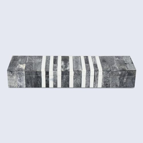 Handicrafts Home Decorative Storage Box with Lid, Patisserie Cafe Stripe Pattern Remote Holder Box, Slim Coffee Table Storage Organizer, Wooden Kitchen Counter Desk Shelf Box, Grey & White, 10x2.5x1.5 - color: PATISSERIE-CAFE, size: 10x2.5x1.5 Inch