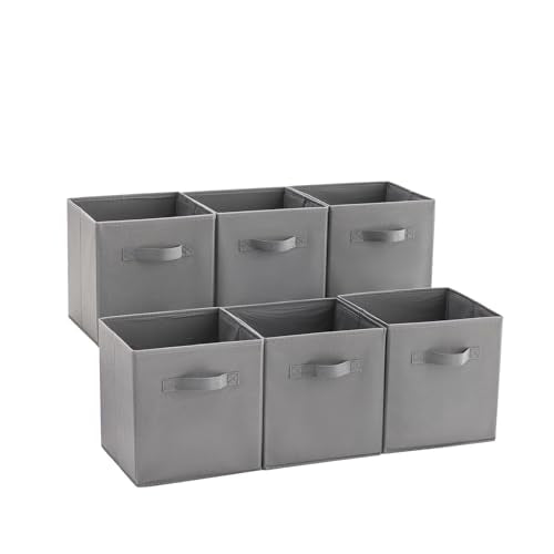 MAX Houser 6 Pack Foldable Fabric Storage Bins with Handles - Ideal for Closet Organization, Bedroom and Nursery (Grey, 10.5"x10.5"x11") - color: 14 dove Grey