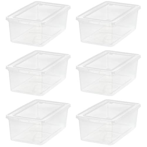 IRIS USA 6-Pack Storage Bins with Lids, 6 Quart - Crystal Clear, Shoe Boxes Stackable Containers Organize Shoes Closet Shelves, Teacher Tools Classroom Organization, Game - BPA-Free Plastic - size: 6 Qt, style: 6 Pack