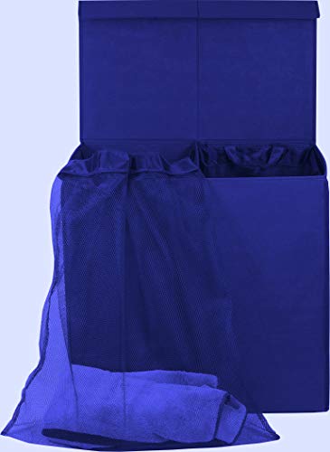 Simple Houseware Double Laundry Hamper with Lid and Removable Bags, Dark Blue - color: Dark Blue