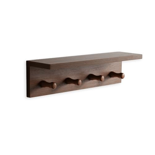 Entrance Coat Rack ，Coat Hooks, Wall-Mounted Wooden Hook Rack, Wall-Mounted Shelves are Very Suitable (Teak Colored Finish—A-1) - style: Teak colored finish—A-1