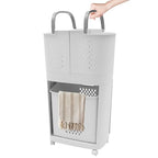 2 Tier Vertical Rolling Laundry Cart, with 3 Removable PP Hollowed Out Laundry Hampers for Laundry, Towels, Blankets and Bathroom Organization, 17.32 x 12.2 x 29.13 inch