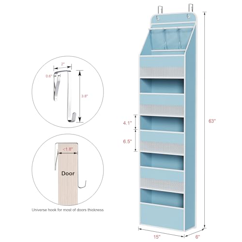 Univivi 6-Shelf Over Door Hanging Organizer Fabric Baby Door Storage with 5 Large Pockets and 3 Small PVC Pockets Wall Mount Hanging Storage Organizers for Baby Essential (Blue) - color: Blue, size: 6 LAYER