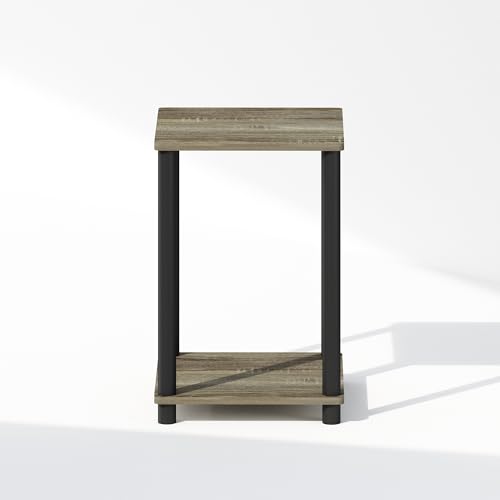 Furinno Turn-N-Tube Night Stand, 2-Tier Open Shelf Design Nightstand, Toolless Bedside Table, End Table, Side Table, for Bedroom, Closet, Dorm, French Oak - color: French Oak/Black, size: 2-Tier, Round Tubes, style: 1-Pack