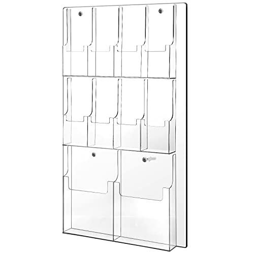 Weysat Acrylic Brochure Holder Wall Mount, Clear Plastic Pamphlet Holder Magazine Display Trifold Flyer Rack Hanging Literature Storage Organizer(2 Magazine Pockets, 8 Pamphlet Pockets) - size: 2 Magazine Pockets, 8 Pamphlet Pockets