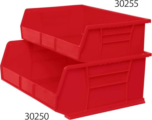 Akro-Mils 30250 AkroBins Plastic Storage Bins, Space-Saving Stackable Bins for Garage, Pantry, Craft Organization, 15" x 16" x 7", Red, 6-Pack - color: Red
