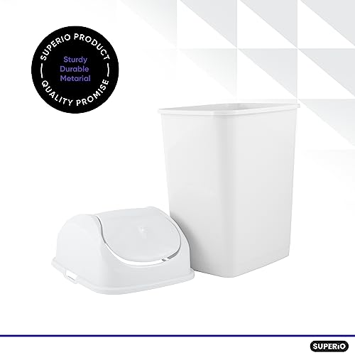 Superio Small 2.5 Gallon Plastic Trash Can with Swing Top Lid, Compact Slim Waste Bin for Under Desk, Office, Bedroom, Bathroom, Dorm Room, 10 Qt. Portable Garbage Can (White) - size: 2.5 Gallon, style: 1 Pack