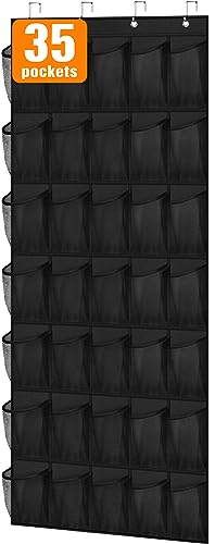 MISSLO 35 Large Pockets Over the Door Shoe Rack for Door Sturdy Oxford Over the Door Shoe Organizer Closet Hanging Shoe Holder Hanger - color: Black, size: 24.5x68.5