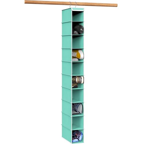 Simple Houseware 10 Shelves Hanging Shoes Organizer Holder for Closet, Turquoise - color: Turquoise, size: 1-Pack