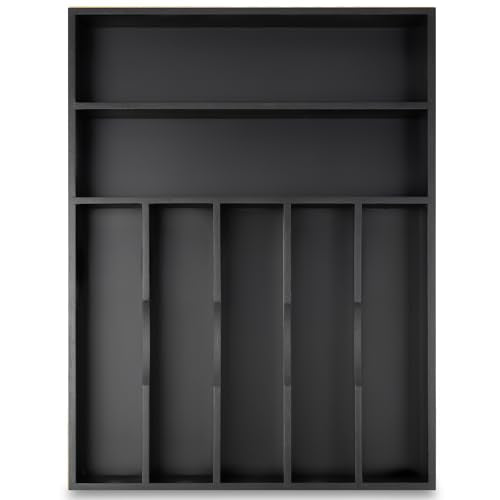 Besilord Silverware Organizer Kitchen Drawer Organizer Utensil Organizer Bamboo Silverware Holder Cutlery Organizer in Drawer Flatware Organizer Tray(7 slots, Black - color: Black, size: 7 Slots