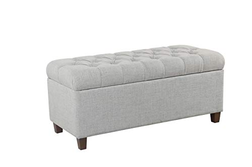 Homepop Home Decor Tufted Ainsley Button Storage Ottoman Bench with Hinged Lid Ottoman Bench with Storage for Living Room & Bedroom, Light Blue 18x40x18 Inches - color: Light Blue