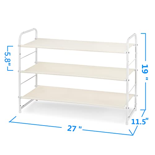 Simple Trending 3-Tier Stackable Shoe Rack, Expandable & Adjustable Fabric Shoe Shelf Storage Organizer, White - color: White, size: 3 Tiers, White