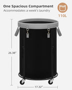 STORAGE MANIAC Rolling Laundry Hamper with Wheels 110L Laundry Basket, Round Laundry Cart with Metal Frame and Removable Bag, Clothes Hamper for Bedroom, Bathroom, Dorm Room, Laundry Room, Black - color: Black
