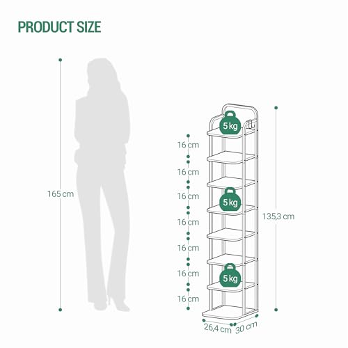 Hzuaneri 8 Tiers Vertical Shoe Rack, Narrow Shoe Tower, Tall Shoes Shelf with 2 Hooks, Adjustable Shelves, Corner Shoes Shelves for Small Spaces, Entryway, Living Room, White SR04313W - color: White, size: 8 Tier(11.8"D x 10.4"W x 53.2"H)