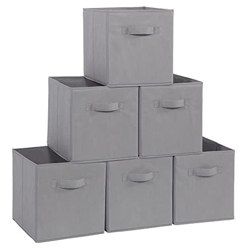 Storage Cubes - STORAGE MANIAC, 11 Inch Collapsible Storage Bins with Handles, 6 Pack Fabric Foldable Bins for Organization, Durable Storage Bins for Closet, Shelves, Offices, Toys, Grey - color: Grey-6 Pack, size: 11 INCH