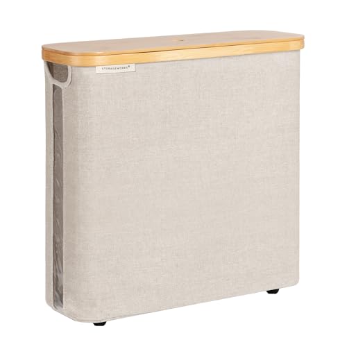 StorageWorks Large Toilet Paper Storage with Bamboo Lid, Toilet Paper Holder Basket for Up to 12 Mega or 16 Regular Size Rolls, Paper Storage Baskets for Bathroom, Light Khaki, 1 Pack - color: Light Khaki, size: Large