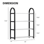 APEXCHASER 4-Tier Metal Shoe Rack, Small Shoe Organizer for Entryway & Closet, Free-Standing Adjustable Shoe Storage Shelf, Space-Saving Shoe Rack Closet, 19.29" D x 7.28" W x 25.59" H, Black
