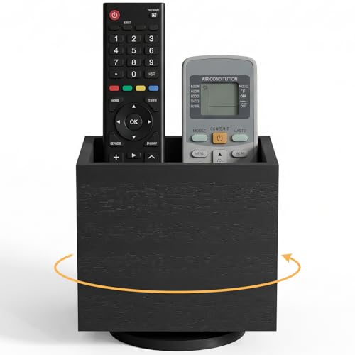 360° Rotation Remote Control Holder, Wooden TV Controller Holder, Remote Holder for Pen, Phone, Universal Remote Caddy for Table Home Office School (Black) - color: Black - 1slot