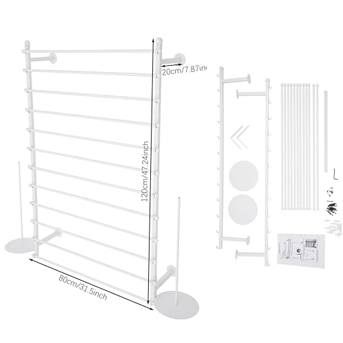 12 Layers 80cm White Wall Display Stand Wrapping Paper Ribbon Organizer Tie Scarf Rack Belt Towel Holder Spool Hijab Stand Metal Shelving for Home, Retail Stores, Flower Shop, Studio, Sewing - color: White, size: L: 31.5 in, H: 47.2 in