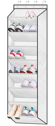 SLEEPING LAMB Over The Door Shoe Organizer for Closet, Kids Sneaker Storage for Hanging Shoe Rack for Door with Large Deep Pockets for Toddler, Girl, Baby Room Decor, White - color: White, size: 64.5''