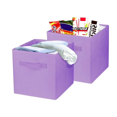 2 Pcs Storage Cubes, 10.5 Inch Collapsible Storage Bins, Fabric Foldable Bins for Organization, Durable Storage Bins for Closet, Shelves, Offices (Light Purple) - color: Light Purple
