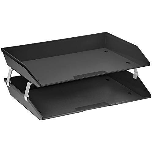 Acrimet Facility 2 Tier Letter Tray, Side Load, Letter Size/A4, Desktop File Organizer, Plastic (Black Color) - color: Black, size: 14.0" x 10.5" x 5.6"
