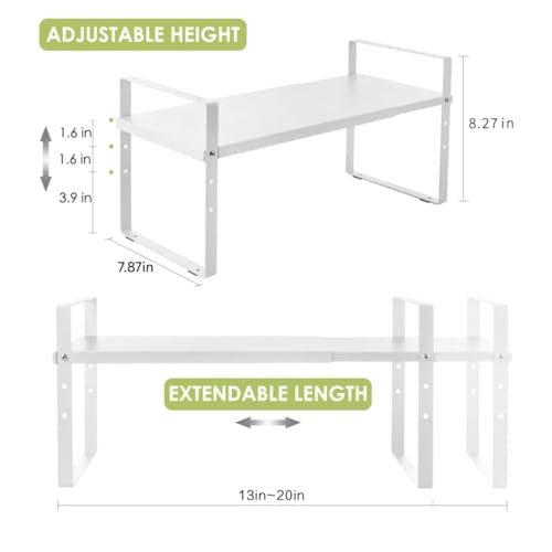 Across-Star Expandable Cabinet Shelf Organizer Rack, Stackable Kitchen Counter Storage Shelves Stand, Adjustable Height Pantry Shelf Spice Rack (White, 1 Pack) - color: White-1 Pack, size: 7.87''D*13-20''W*8.27''H