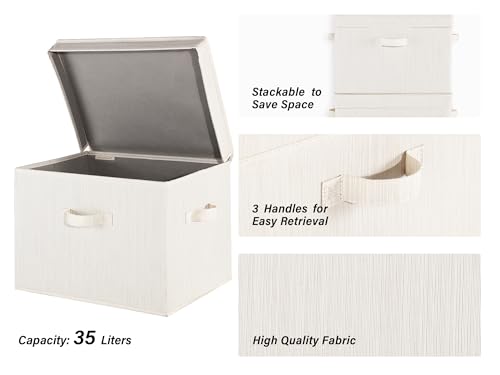 StorageWorks Closet Storage Bin with Lids, Decorative Storage Boxes with Handles, Fabric Storage Bins for Clothes, Jumbo, Mixing of Beige, White & Ivory, 2-Pack - color: Beige, White & Ivory, size: Jumbo