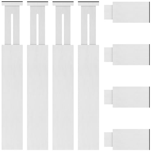 4 Pack Bamboo Kitchen Drawer Dividers with Inserts 2.6" High, Adjustable from 12.5 Inch to 21.7 Inch Drawer Organizers, Expandable Drawer Separators for Clothes, Bedroom, Dresser, Office (White) - color: White, size: 12.5-21.7 Inches