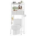 Simple Trending Over The Toilet Storage Rack with Drawers, Metal 3 Tier Bathroom Organizer Shelf with Paper Holder and 3 Hooks, White - style: 3 Tier White-Drawers