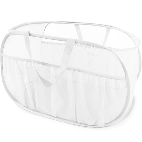 Collapsible Laundry Baskets, Upgrade Pop Up Laundry Hamper with Convenient Bags, Foldable Laundry Basket Mesh Light Weight, Easy to Carry Clothes Hampers for Laundry, Dorm, Toys, Travel White - color: White