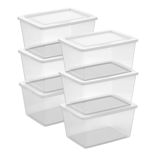 Sterilite 6 Pack Storage Boxes, Clear Plastic Stackable Containers, Lightweight Home Organizers with Snap Lids, 58 Quart, White - size: 58 Quart, style: 6 Pack