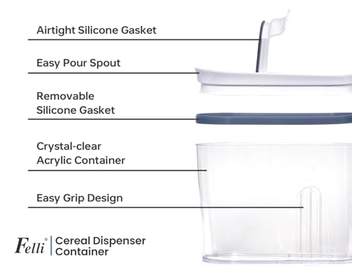 Felli Cereal Container Storage Airtight Holds 32 oz Family Size Breakfast Box with Flip Top Lid, Stackable Acrylic Dry Food Dispenser, Protein Granola Oats Grains, Crunch Keeper (Large 4.1Qt - 2pk)