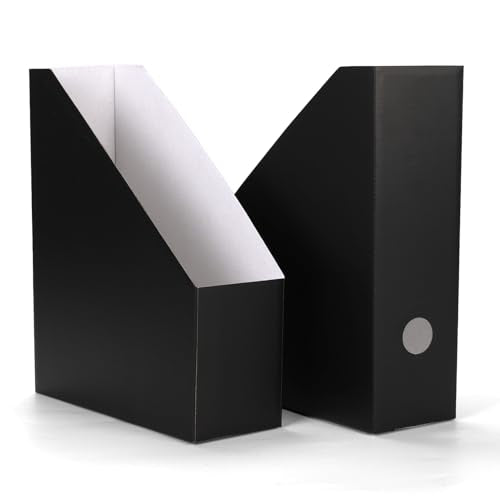 EXYGLO 12 Pack Black Magazine File Holder, Cardboard Magazine Rack with Label, Foldable Storage Organizer Box for Book, Documents, 9.9x3.3x12 Inches - color: Black