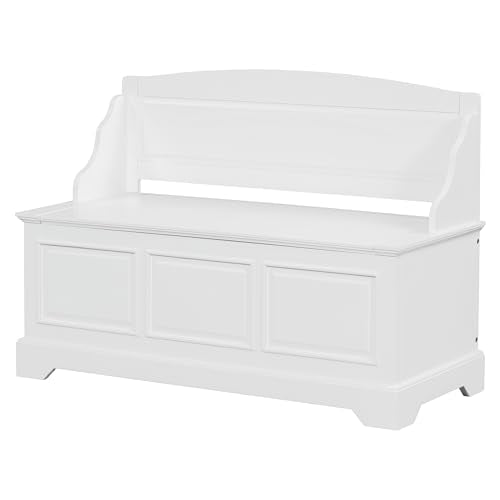 Knocbel Rustic Entry Storage Bench with Hidden Compartments and Removable Cushion, Wooden Entryway Hallway Foyer Shoe Bench Bedroom End of Bed Bench (White) - color: White
