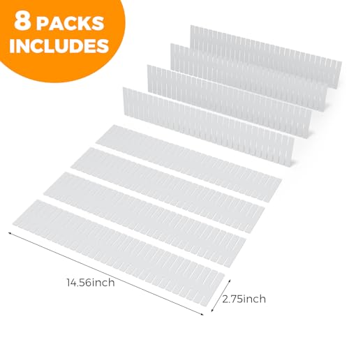 ALBAD Plastic Drawer Dividers Adjustable Drawer Organizer Dividers Separator for Tidying Clutter/Cutlery/Underwear/Socks/Clothes/Dresses/Boxes/Bins in Kitchen Bathroom Bedroom Office (8) - color: White, size: 8