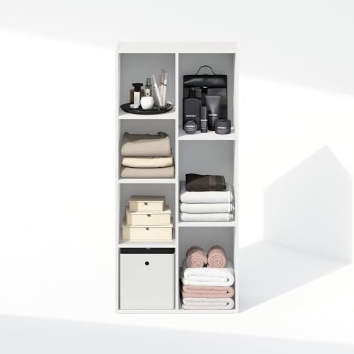 Furinno Reed Closet Organizers and Storage, 7-Cube Closet Organizer, Open Shelf Closet Storage, for Wardrobe, Bedroom, Living Room, White - color: White, size: 7-Cube