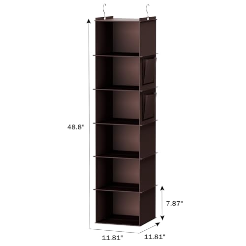 YOUDENOVA Hanging Closet Organizer, 6-Shelf Closet Hanging Storage Shelves, Brown - color: Brown