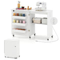 Giantex Folding Sewing Table with Charging Station, Rolling Craft Table with Storage Trays & Shelf, Foldable Sewing Machine Cabinet Desk with Lockable Wheels for Small Spaces (White) - color: White