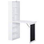 White Foldable Wall Mounted Desk with Storage Shelves, Fold Out Convertible Computer Table with Blackboard, Folding Writing Table Workstation for Small Spaces, Home Office - color: White