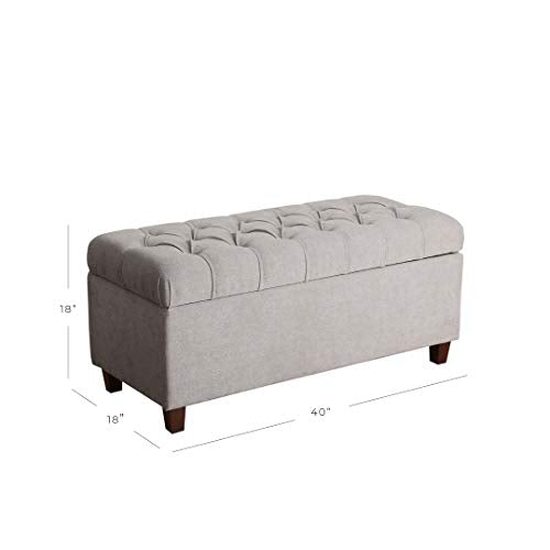 Homepop Home Decor | Tufted Ainsley Button Storage Ottoman Bench with Hinged Lid | Ottoman Bench with Storage for Living Room & Bedroom, Grey - color: Grey