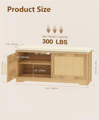 Rattan Shoe Storage Bench with Cushion, 39.4" Wide Entryway Bench with Adjustable Shelf, Hidden Shoe Organizer Cabinet, for Hallway, Living Room, Bedroom, Natural Oak