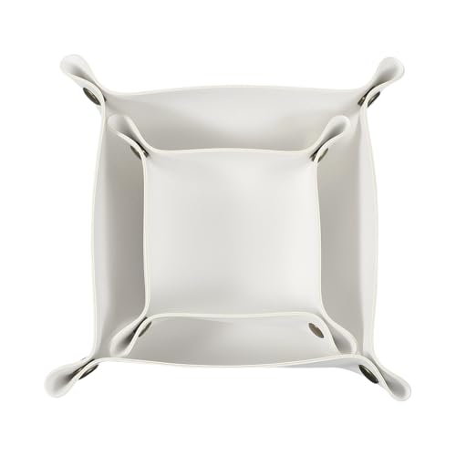 uxcell 2 Pcs Valet Tray for Women and Men, PU Leather Jewelry Tray Entryway Table Bedside Nightstand Catchall Storage Organizer for Jewelry Key Coin Watch Wallet(Square, White) - color: White