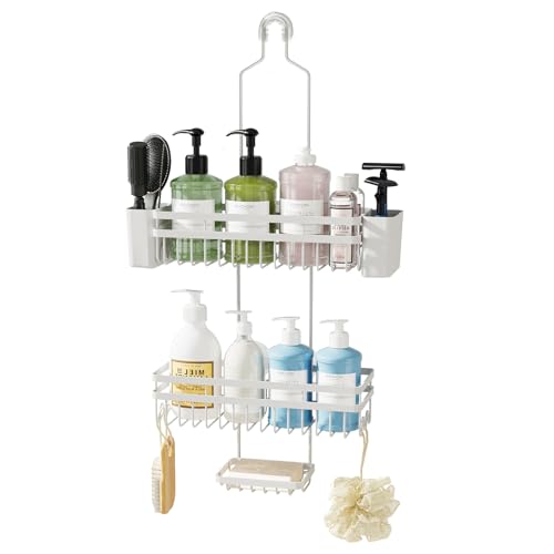 Shower Caddy Hanging for Bathroom Organizers and Storage, 3 Tier Adjustable Anti-Swing Shower Organizer hanging with Heavy-Duty Suction Cups, Damage-Free Rustproof (White) - color: WHITE, size: regular